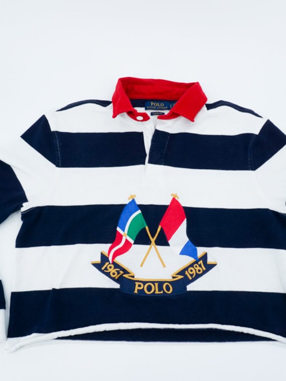 Polo Ralph Lauren Strips Shirt Crossed Flags Rugby RARE Vintage 90's Size SP